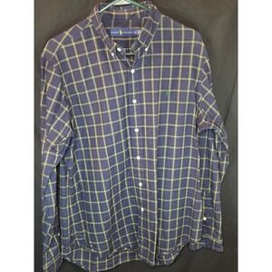 Ralph‎ Lauren Polo Mens L Navy Yellow Window Pane Long Sleeve Button Down Shirt